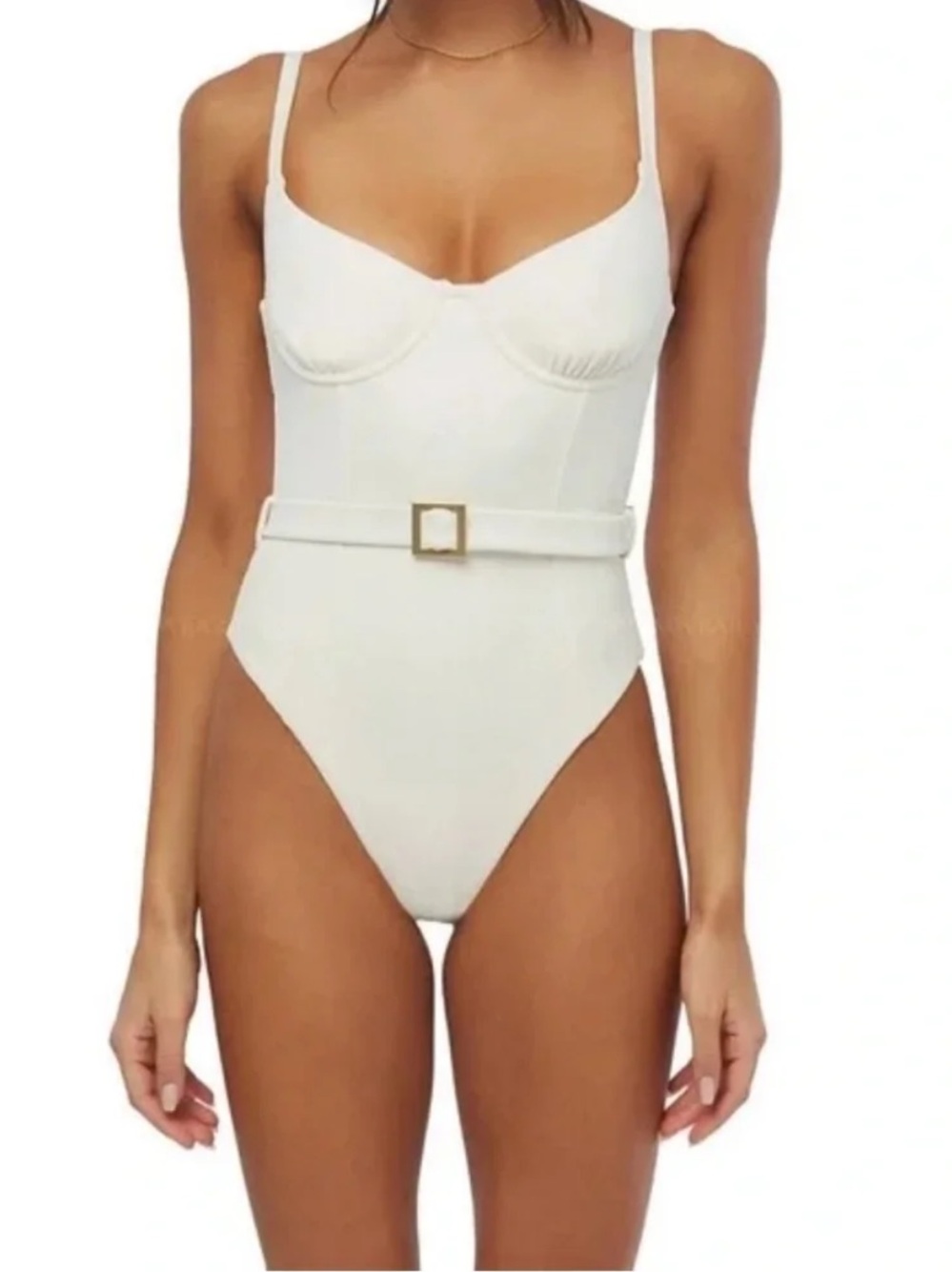 White Belted One-Piece Swimsuit